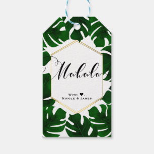 Grüne Tropische Blätter Weiß Gold Chic MAHALO ALOH Geschenkanhänger