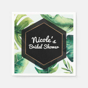 Grüne tropische Blätter Weiße elegante Hochzeitspa Serviette