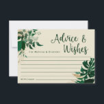Grüne tropische Folies Hinweiskarte<br><div class="desc">Tropical Foliage Trendy Greenery und Verlasse Gerahmte Personalisierte Hochzeitsempfehlung oder Party Advice & Wish Card für Braut und Bräutigam - mit Braut und Bräutigam Namen, Ort und Datum. Ideal für die Tischdekoration! In einer kühnen Farbpalette mit reichhaltigen Grüntönen, smaragdgrünen und goldenen Folie aussehen. Dieses Design ist perfekt für einen Strand,...</div>