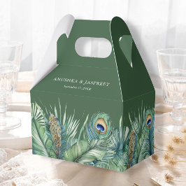 Grüne tropische indische Pfauenfedern Hochzeit Geschenkschachtel