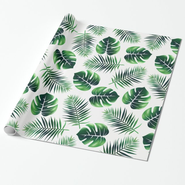 Grüne tropische Insel-Palmwedel und Geschenkpapier (Ungerollt)