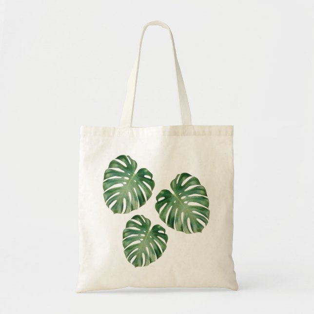 Grüne tropische Monstera-Blätter Tragetasche (Vorne)