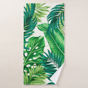 Grüne tropische Palmen Banana Monstera Blätter Badhandtuch Set