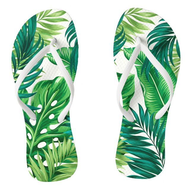 Grüne tropische Palmen Banana Monstera Blätter Flip Flops (Fußbett)