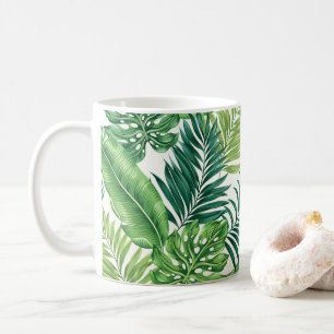Grüne tropische Palmen Banana Monstera Blätter Kaffeetasse
