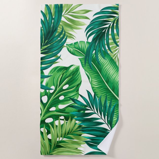 Grüne tropische Palmen Banana Monstera Blätter Strandtuch (Vorderseite)