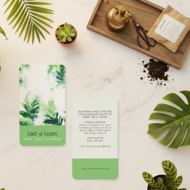 Grüne tropische Wasserfarbenleafy Botanical Visitenkarte (Tropical light Green Watercolor Leafy Botanical Business Card.)