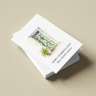 Grüne Tür Aquarell-QR-Code Immobilienmakler Visitenkarten