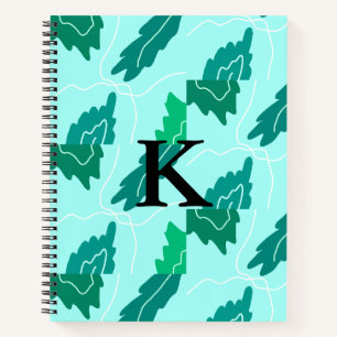Grüne Türkis-Blatt-Blumenmuster fügen Monogramm hi Notizbuch