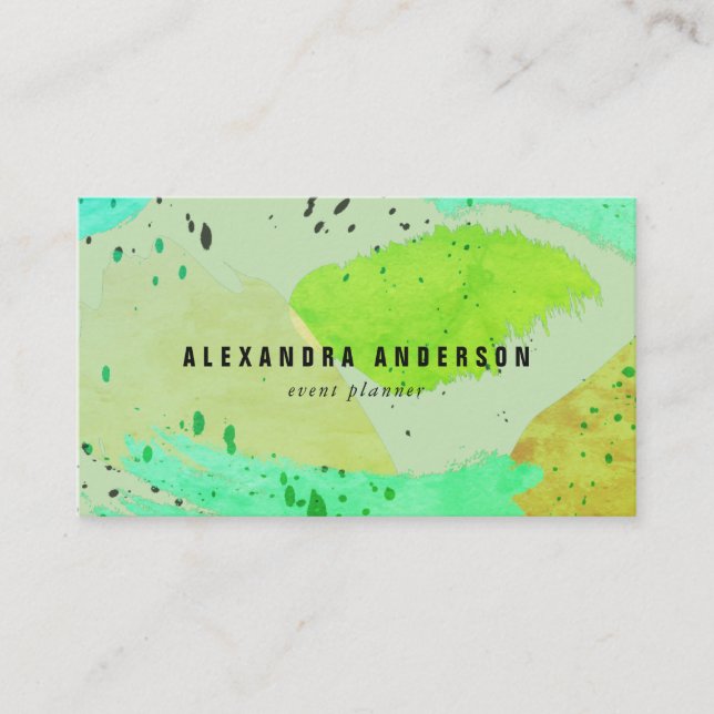 Grüne Türkis Brush Schlaganke Business Card Visitenkarte (Vorderseite)