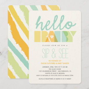Grüne Typografie Chic Sip & See Hallo Baby Shower Einladung
