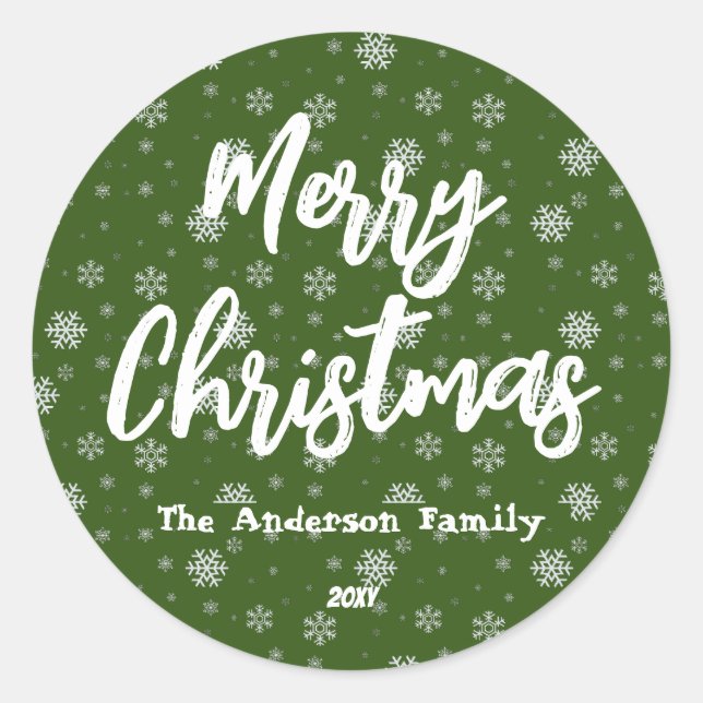 Grüne Typografie Minimal Moderne frohe Weihnachten Runder Aufkleber (Vorderseite)