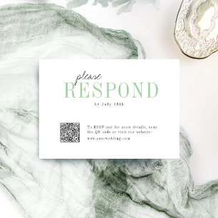 Grüne Typografie minimalistischer QR-Code Hochzeit RSVP Karte