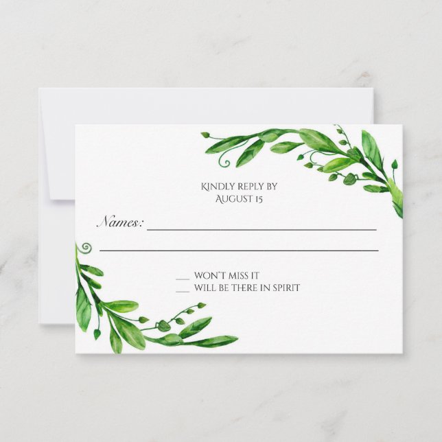 Grüne uAwg. Green Response Card. Gartenhochzeit RSVP Karte (Vorderseite)