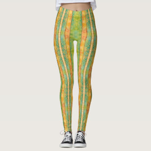 Grüne und Apricot Wasserfarben Streifen Leggings