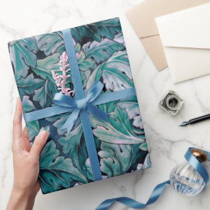 Grüne und Aquamarine Morris-Blätter   Geschenkpapier