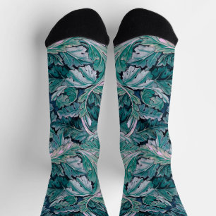 Grüne und Aquamarine Morris-Blätter Socken