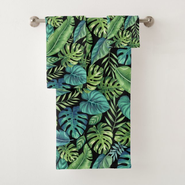 Grüne und Aquamarine tropische Palmen Banana Monst Badhandtuch Set (Insitu)