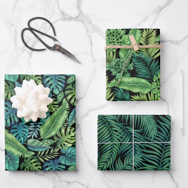 Grüne und Aquamarine tropische Palmen Banana Monst Geschenkpapier Set (Vorderseite)