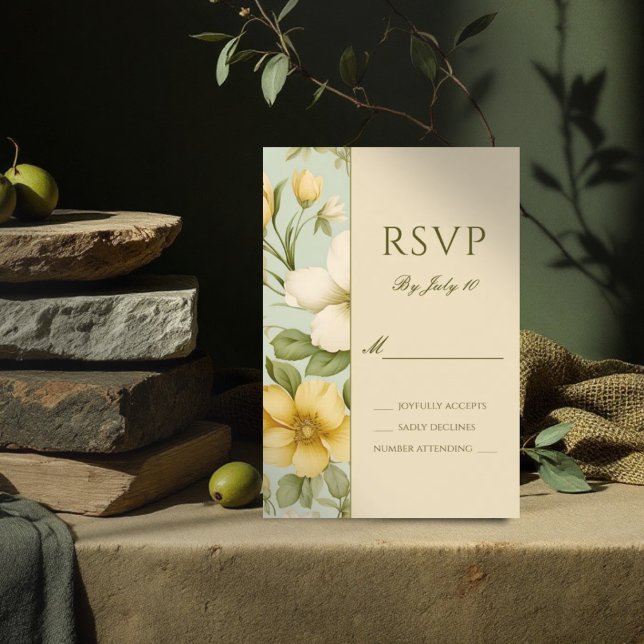 Grüne und beige Hochzeit mit Blumen RSVP Karte (Von Creator hochgeladen)