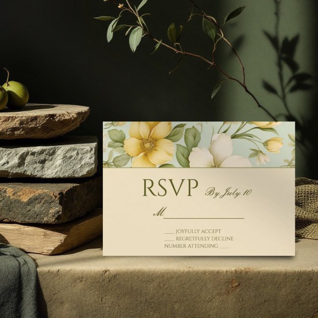 Grüne und beige Hochzeit RSVP Karte (Von Creator hochgeladen)