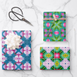 Grüne und blaue abstrakte Sternmuster Geschenkpapier Set