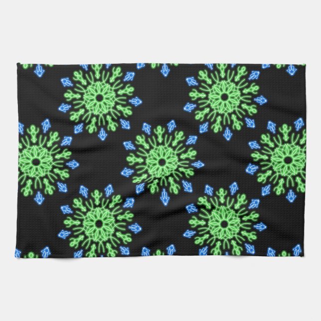 Grüne und blaue Blume Geschirrtuch (Horizontal)