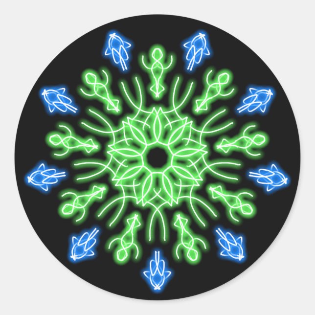 Grüne und blaue Blume Runder Aufkleber (Vorderseite)