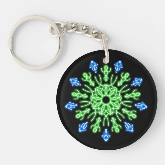 Grüne und blaue Blume Schlüsselanhänger (Vorderseite)