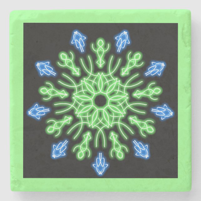 Grüne und blaue Blume Steinuntersetzer (Vorderseite)