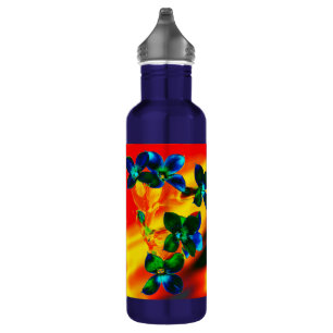 Grüne und blaue Florets in Flammen Edelstahlflasche