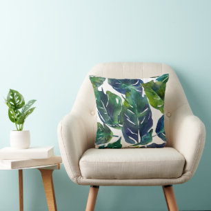 Grüne und blaue Foliage Philodendron Botanical Kissen