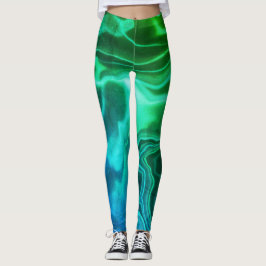 Grüne und blaue Marmorbäume Spandex Leggings