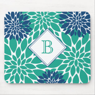 Grüne und blaue moderne Blooms erste Monogramm Mousepad