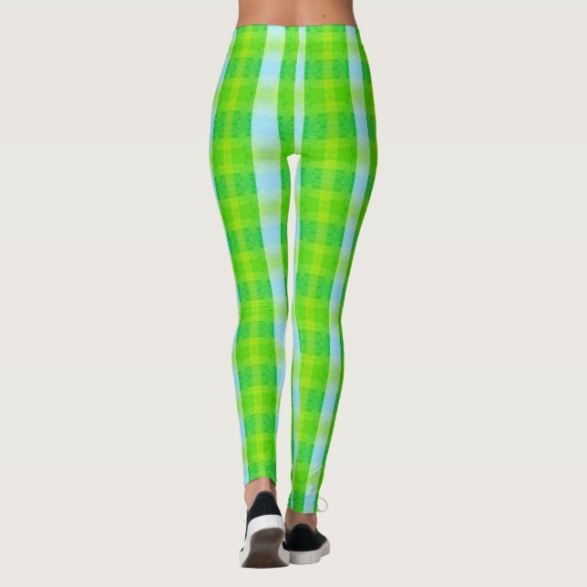 Grüne und blaue moderne Karierte Leggings (Rückseite)