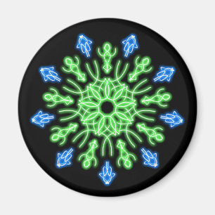 Grüne und blaue Neonblume Magnet