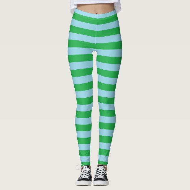 Grüne und blaue Pastellstreifen Leggings (Vorderseite)