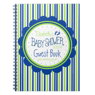 Grüne und blaue Streifen-Babyparty-Gast-Buch Notizblock