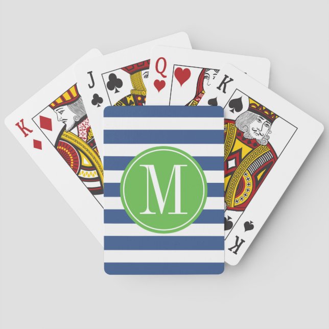 Grüne und blaue Streifen-Gewohnheits-Monogramm Spielkarten (Rückseite)