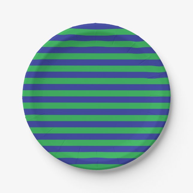 Grüne und blaue Streifen-PapierTeller Pappteller (Vorderseite)