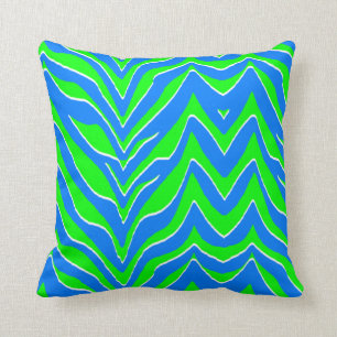 Grüne und blaue Zebra-Neonstreifen Kissen