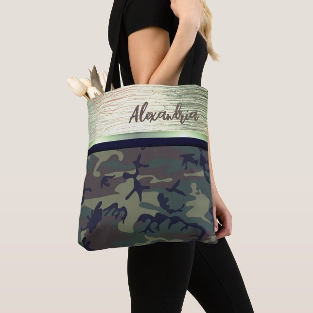 Grüne und braune Camouflage Glimmery Chic Tote Bag Tasche (Von Nahem)