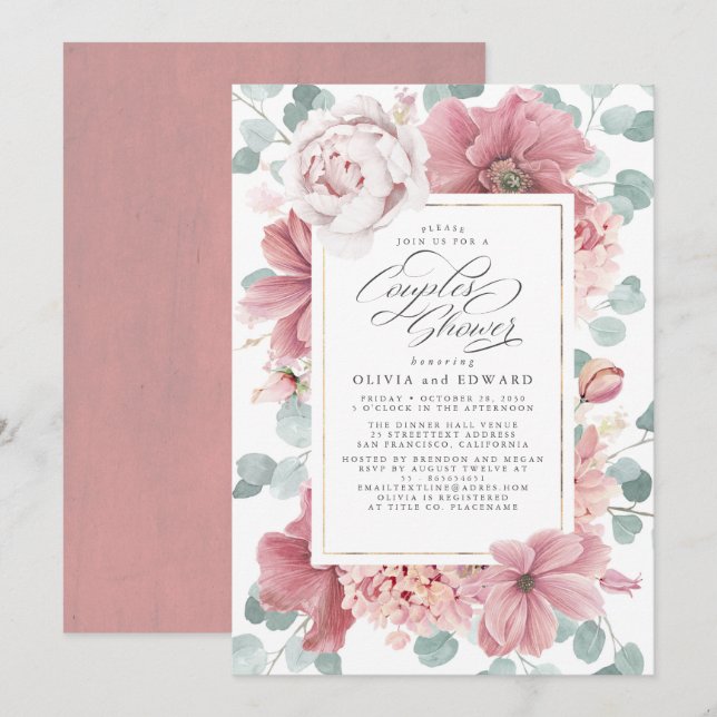 Grüne und Dusty Rose Blumenkuppel Dusche Einladung (Vorne/Hinten)