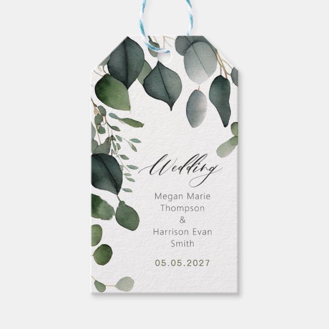 Grüne und Eukalyptus Wedding Geschenkanhänger (Vorderseite)