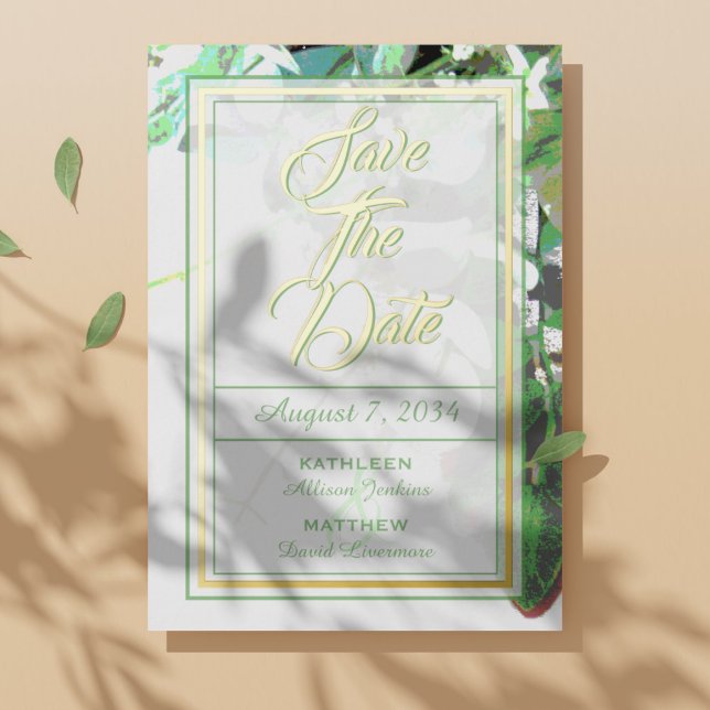 Grüne und florale Botanische Hochzeit retten das D Folieneinladung (Von Creator hochgeladen)