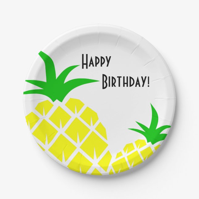 Grüne und gelbe Ananas zum Geburtstag glücklich Pappteller (Vorderseite)