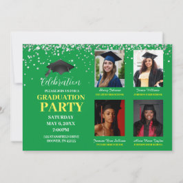 Grüne und gelbe Graduierungsparty mit mehreren Fot Einladung