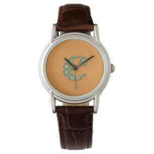 Grüne und gelbe Monogramm-Buchstabe C-Uhr Armbanduhr