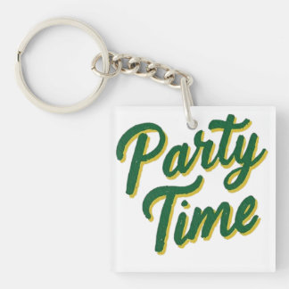 Grüne und gelbe Party-Time-Lettering-Grafiken Schlüsselanhänger