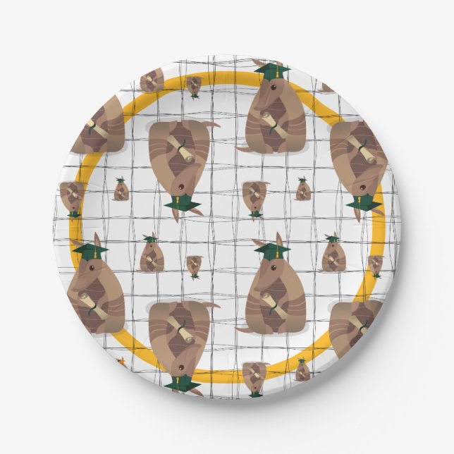 Grüne und gelbe Texas Graduate Armadillo Pappteller (Vorderseite)